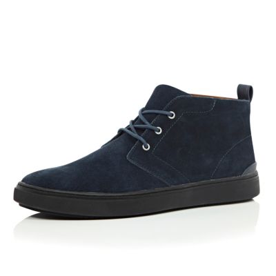 Navy suede lace-up trainer boots